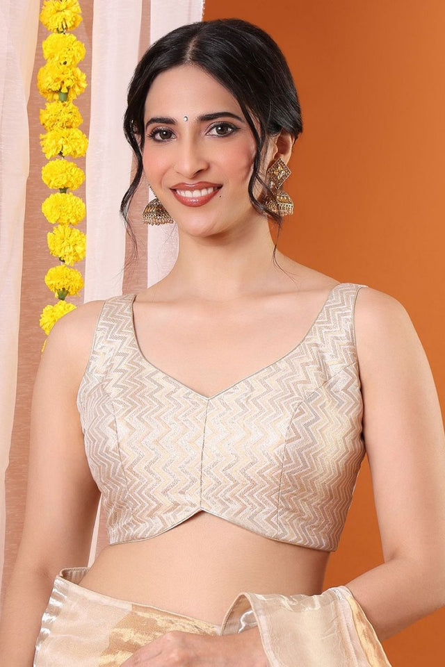 Off White Woven Brocade Blouse (SNRI-013-OWHT)