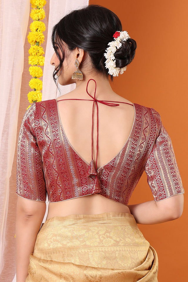 Maroon Woven Brocade Blouse (SNRI-018-MRON)