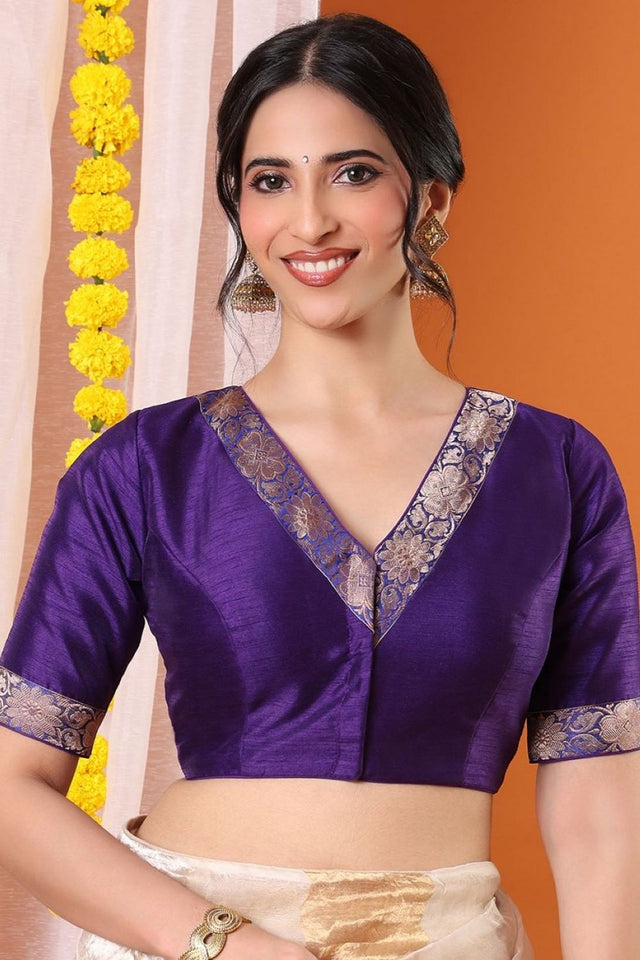 Purple Embroidered Silk Blouse (SNRI-031-PRPL)