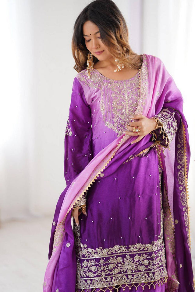 Lavender Sequin with Embroidered Silk Palazzo Suits