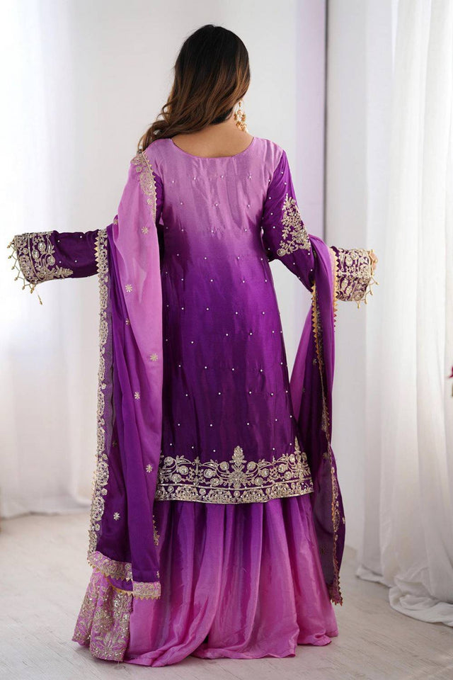 Lavender Sequin with Embroidered Silk Palazzo Suits