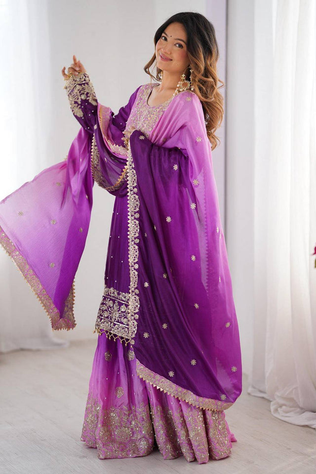 Lavender Sequin with Embroidered Silk Palazzo Suits