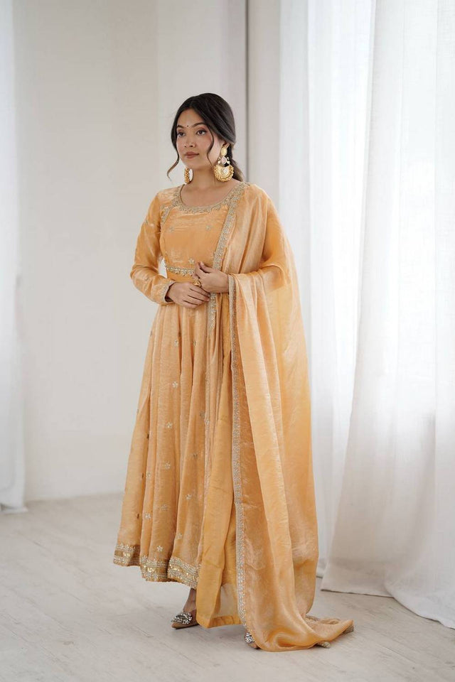 Gold Sequin with Embroidered Silk Anarkali Suits