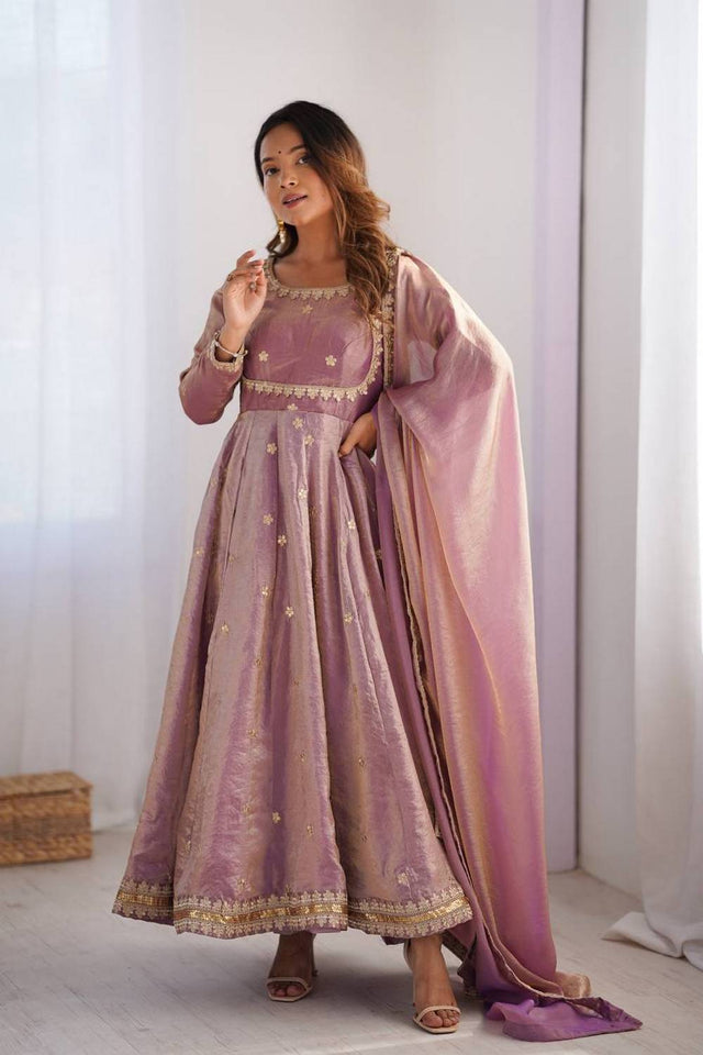 Pink Sequin with Embroidered Silk Anarkali Suits
