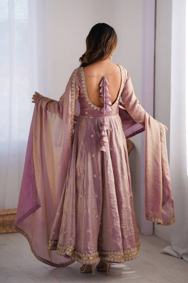 Pink Sequin with Embroidered Silk Anarkali Suits