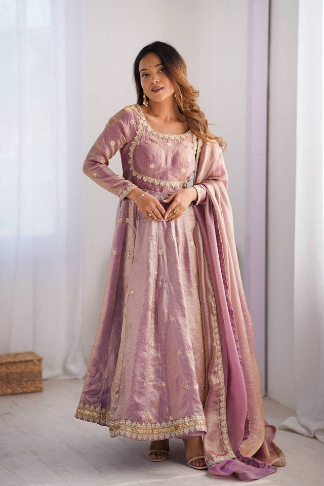 Pink Sequin with Embroidered Silk Anarkali Suits