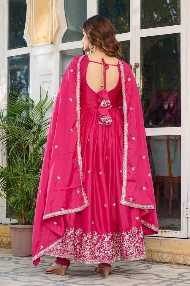 Pink Sequin with Embroidered Silk Anarkali Suits
