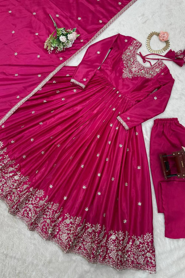 Pink Sequin with Embroidered Silk Anarkali Suits