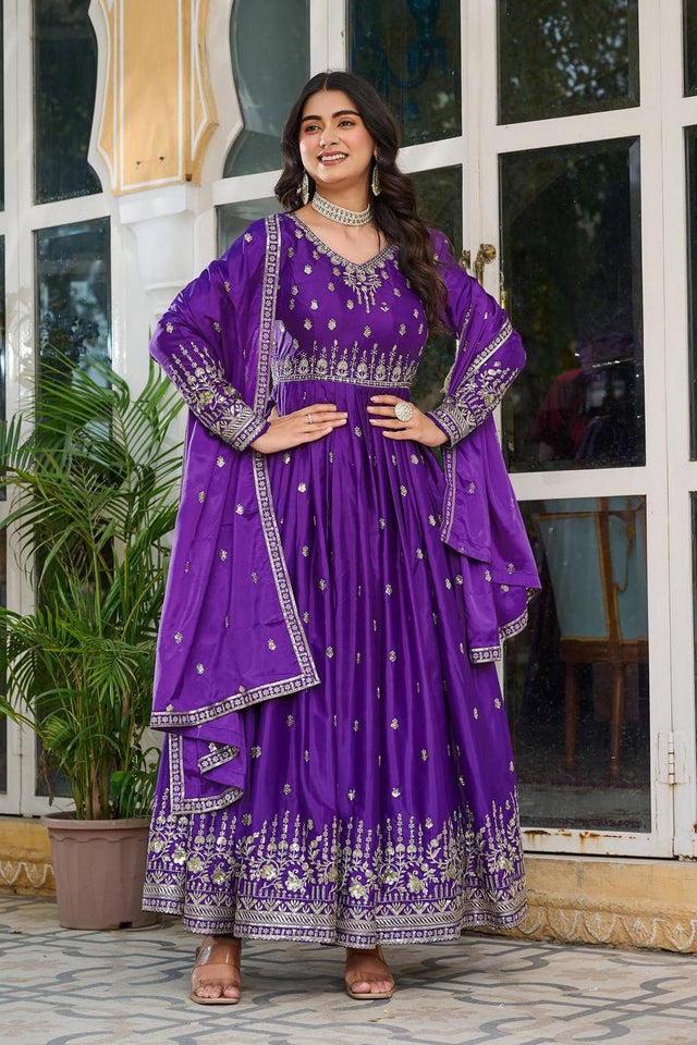 Blue Sequin with Embroidered Silk Gown (SP-12- Blue)