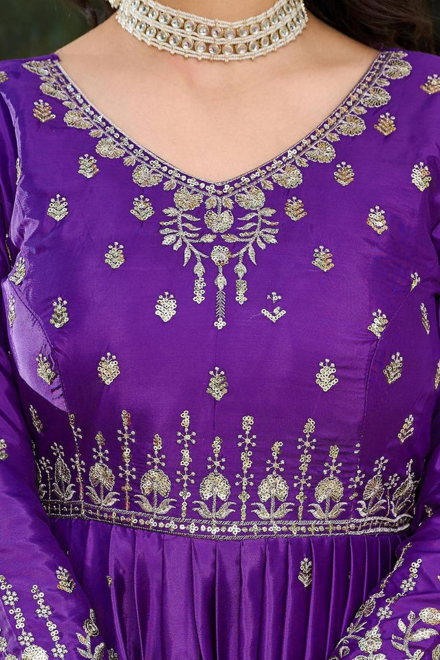 Blue Sequin with Embroidered Silk Gown (SP-12- Blue)