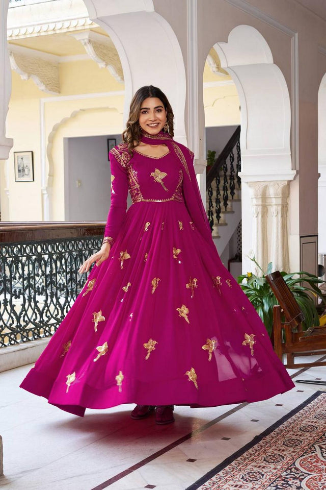 Violet Sequin with Embroidered Georgette Gown (SP-30-Purple)