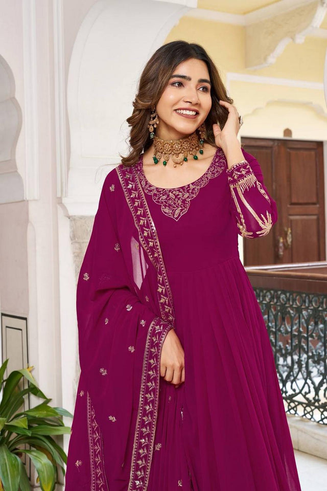 Violet Embroidered Georgette Gown (SP-31-Purple)