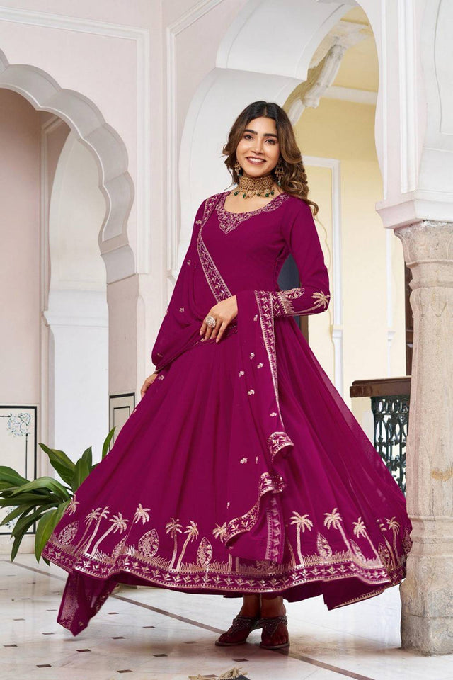Violet Embroidered Georgette Anarkali Suits
