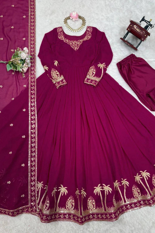 Violet Embroidered Georgette Anarkali Suits