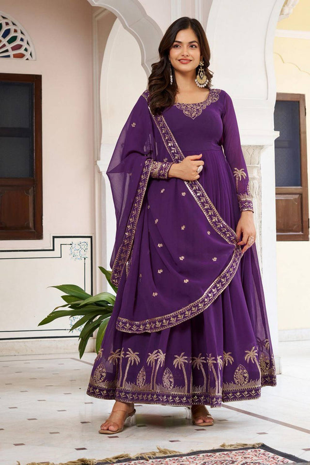 Violet Embroidered Georgette Anarkali Suits
