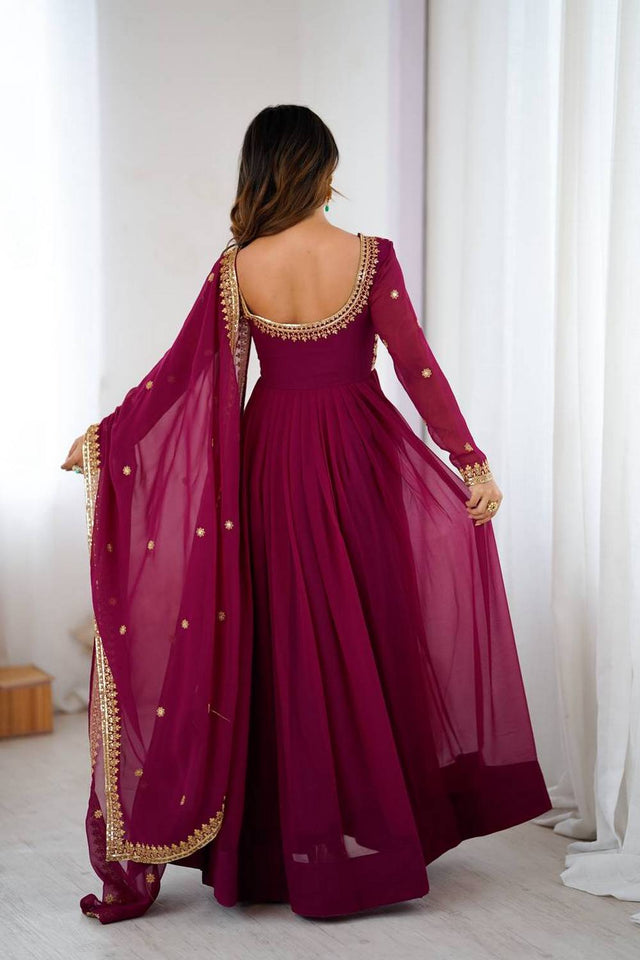 Violet Floral Embroidered Georgette Anarkali Suits