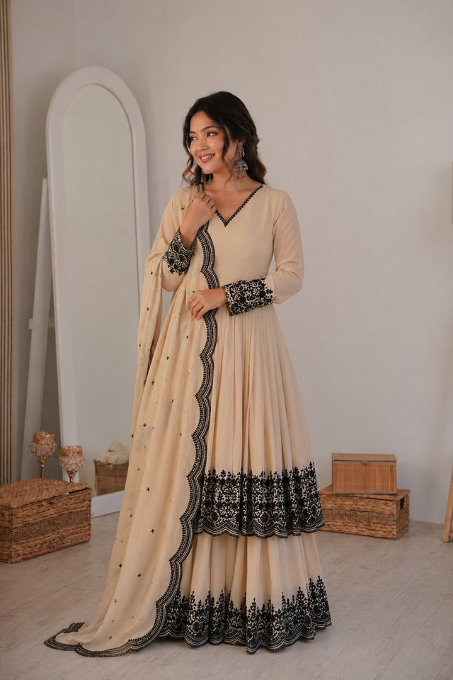 Cream Embroidered Georgette Anarkali Suit (SP-71-cream)