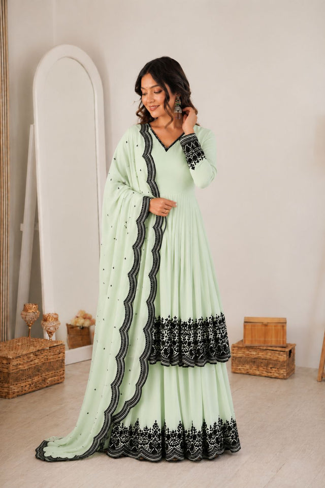 Green Embroidered Georgette Anarkali Suit (SP-71-pastel mint green)