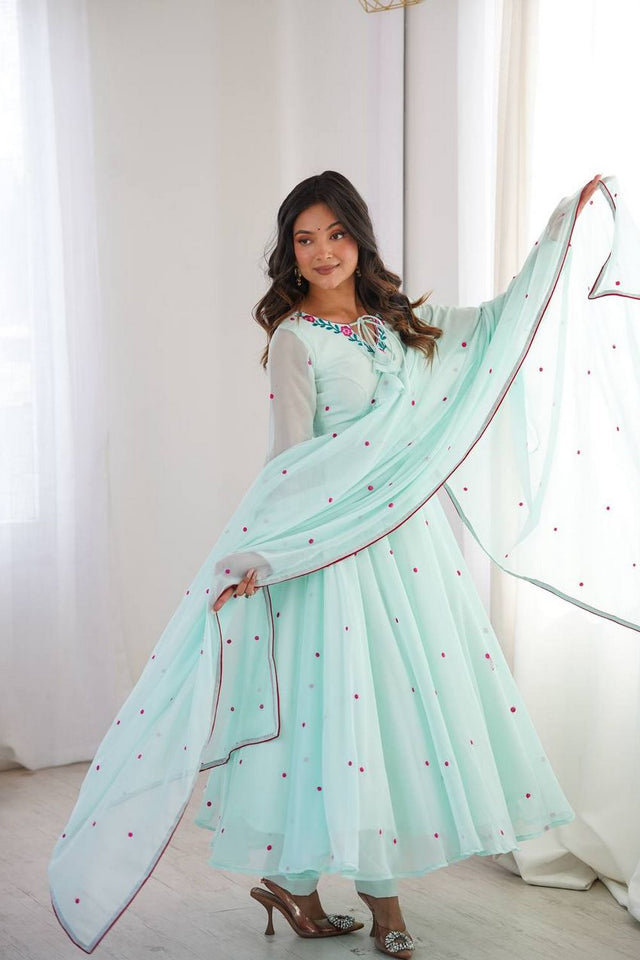 Blue Embroidered Georgette Anarkali Suit (SP-82-Sky)