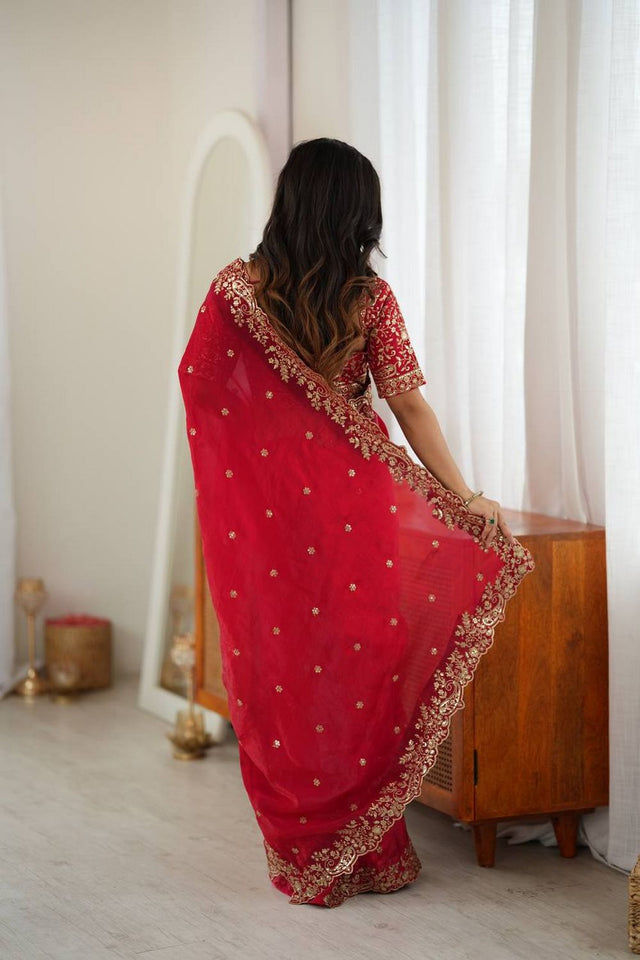 Red Sequin with Embroidered Silk Saree (SP-85)