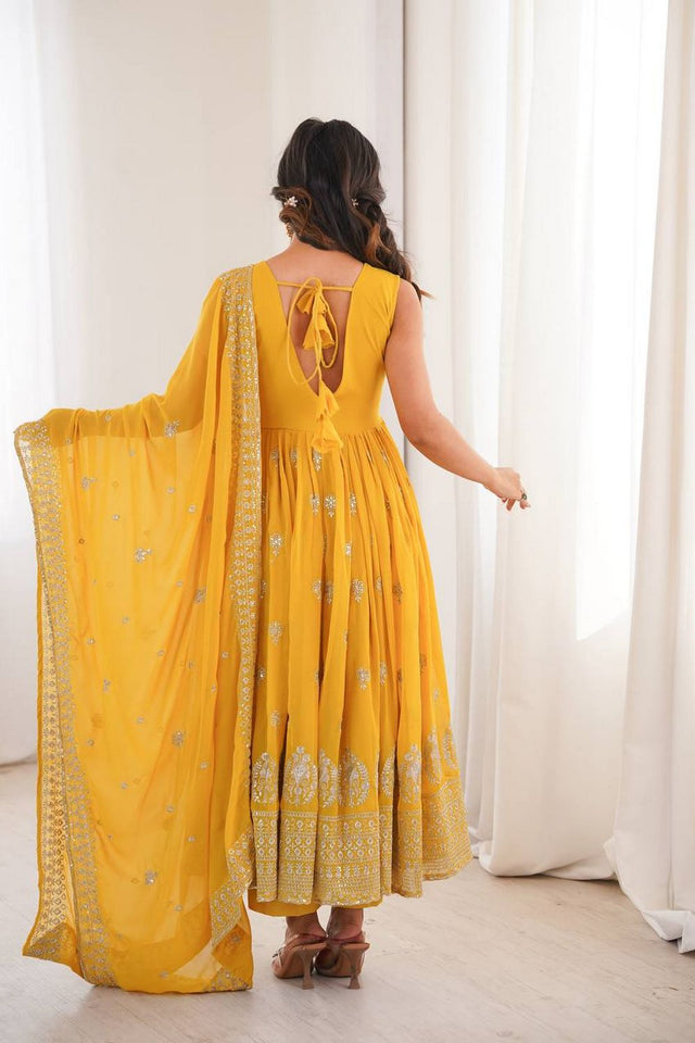 Yellow Heavy Embroidered Georgette Anarkali Suit (SP-91)