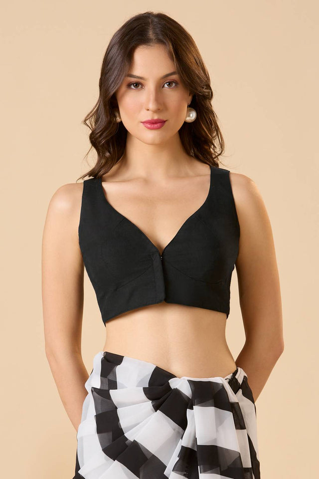 Black Solid Cotton Blouse