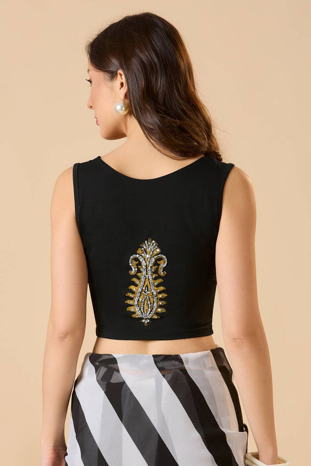 Black Printed Lycra Blouse