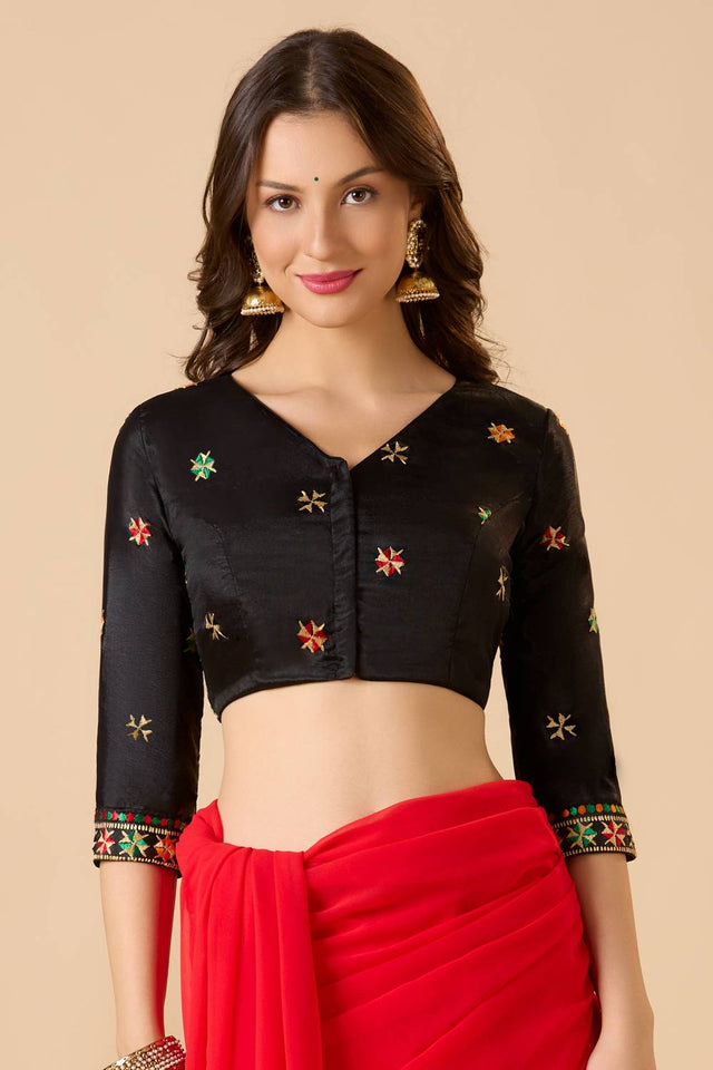 Black Embroidered Chinon Blouse