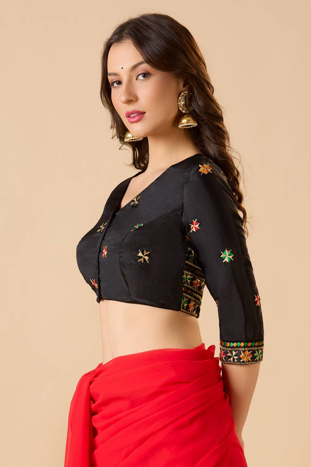 Black Embroidered Chinon Blouse