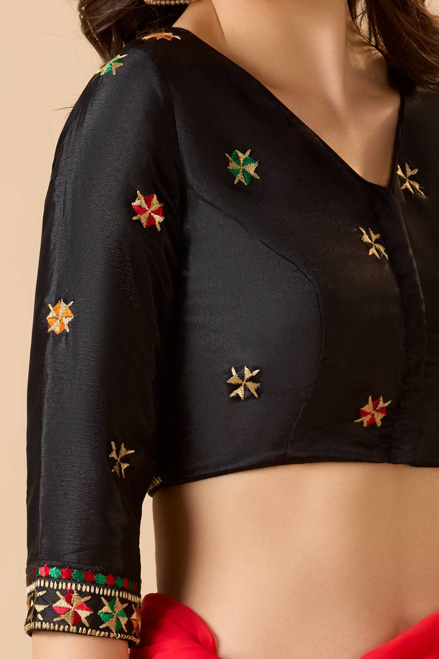 Black Embroidered Chinon Blouse