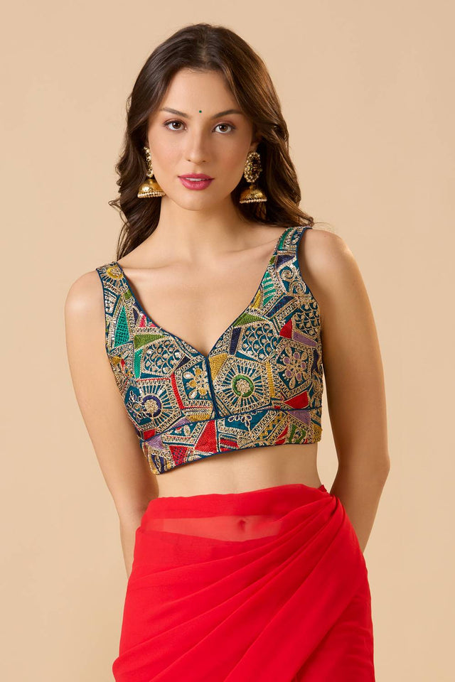 Blue Embroidered Georgette Blouse