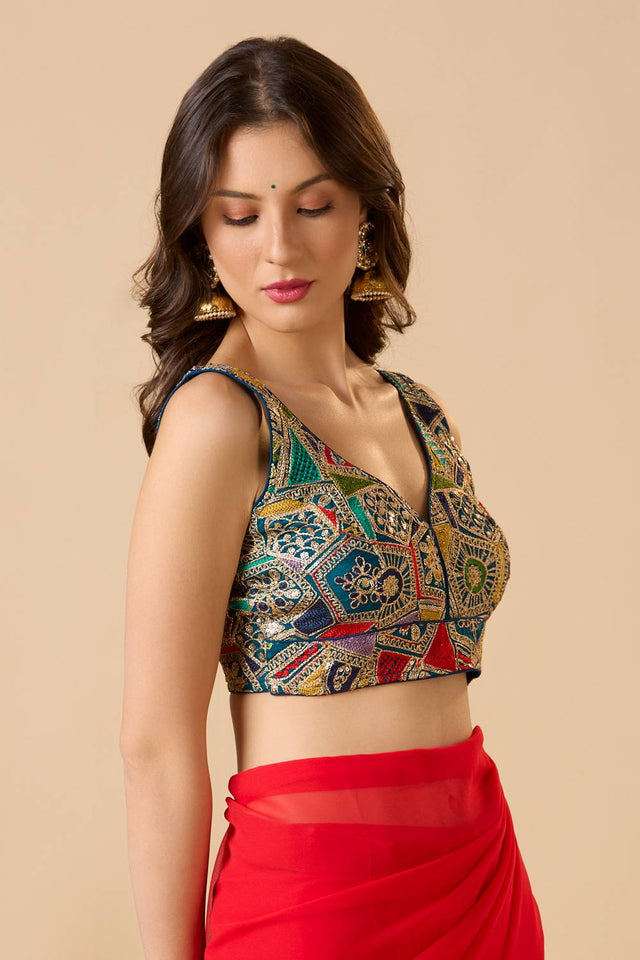 Blue Embroidered Georgette Blouse