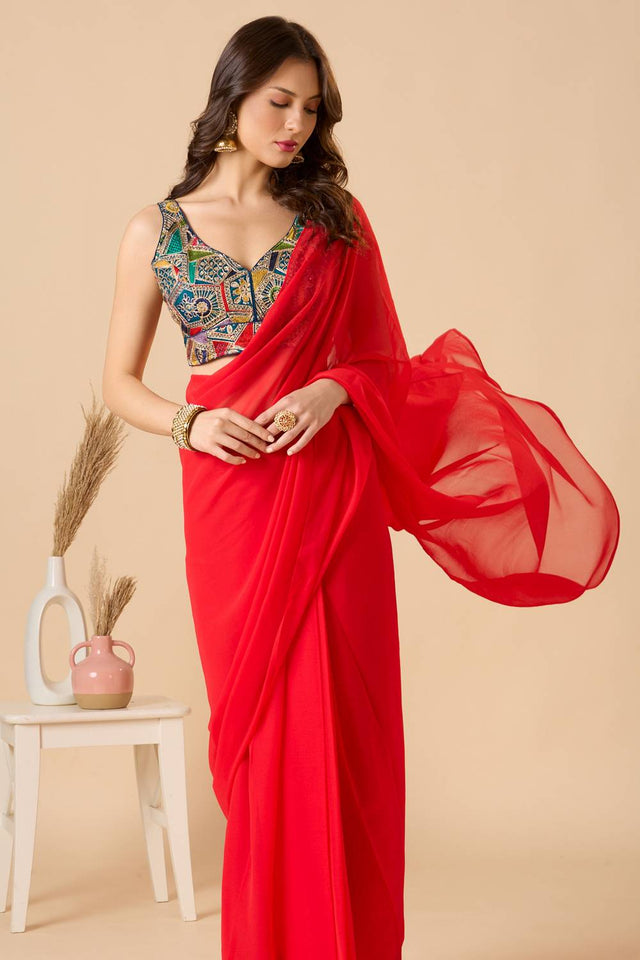 Blue Embroidered Georgette Blouse