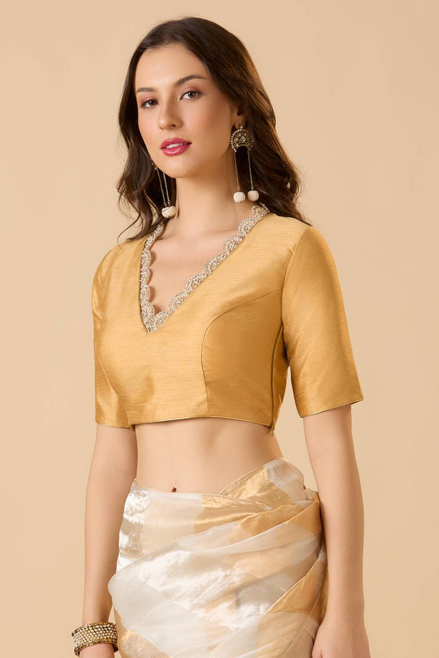 Gold Solid Silk Blouse