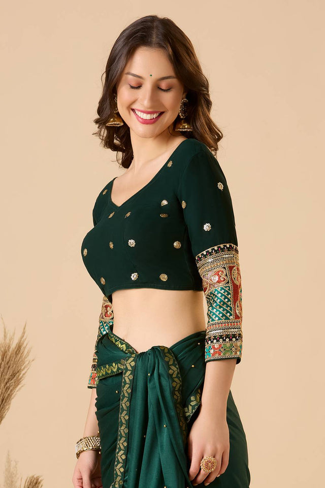 Green Embroidered Georgette Blouse