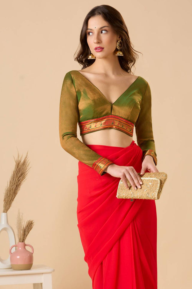 Green Solid Tissue Blouse