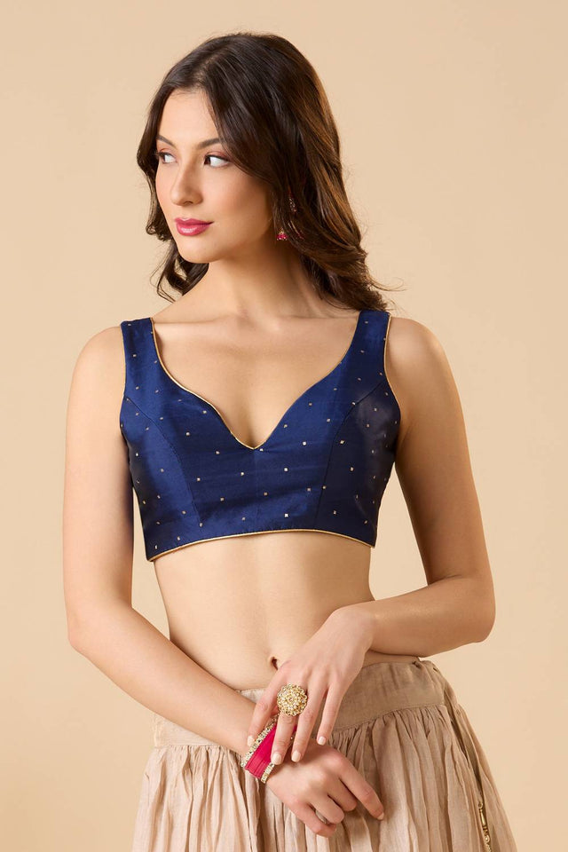 Navy Blue Solid Silk Blouse