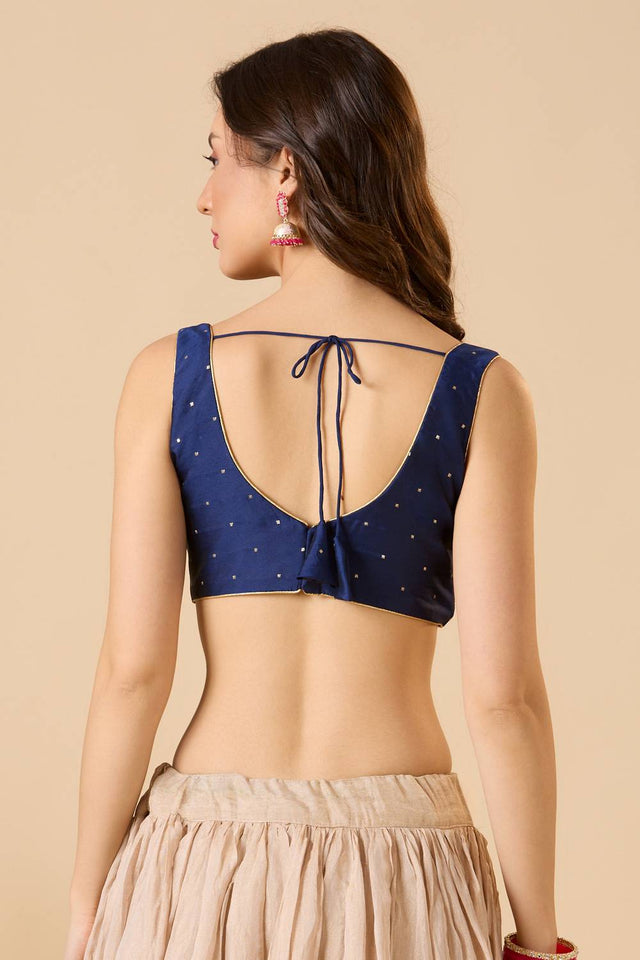Navy Blue Solid Silk Blouse