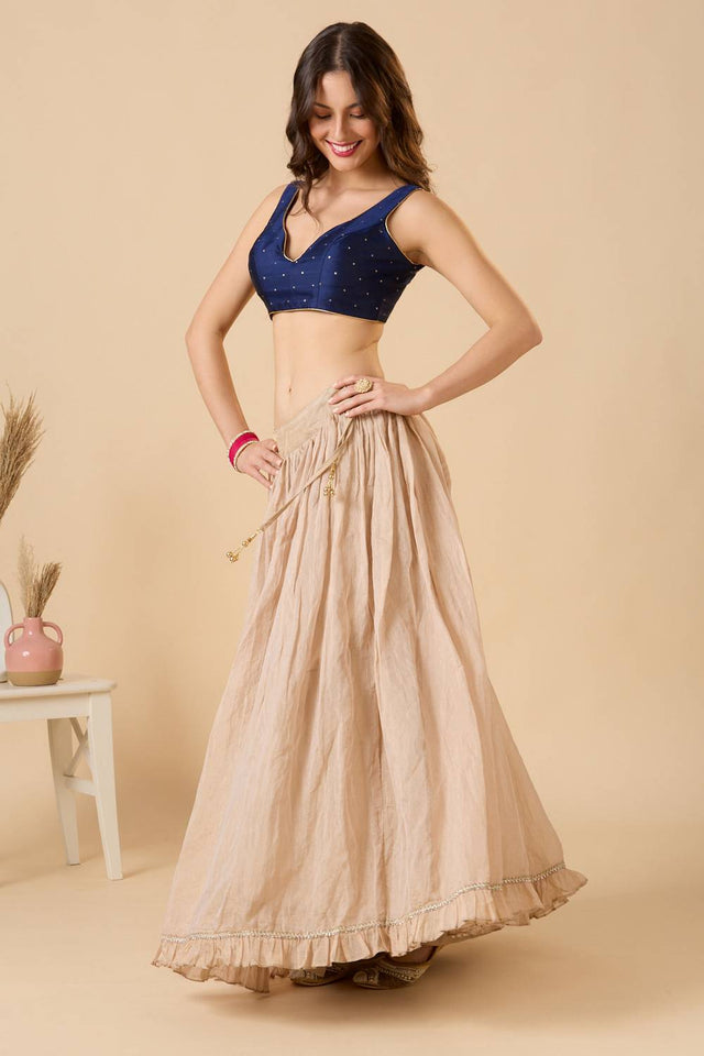 Navy Blue Solid Silk Blouse