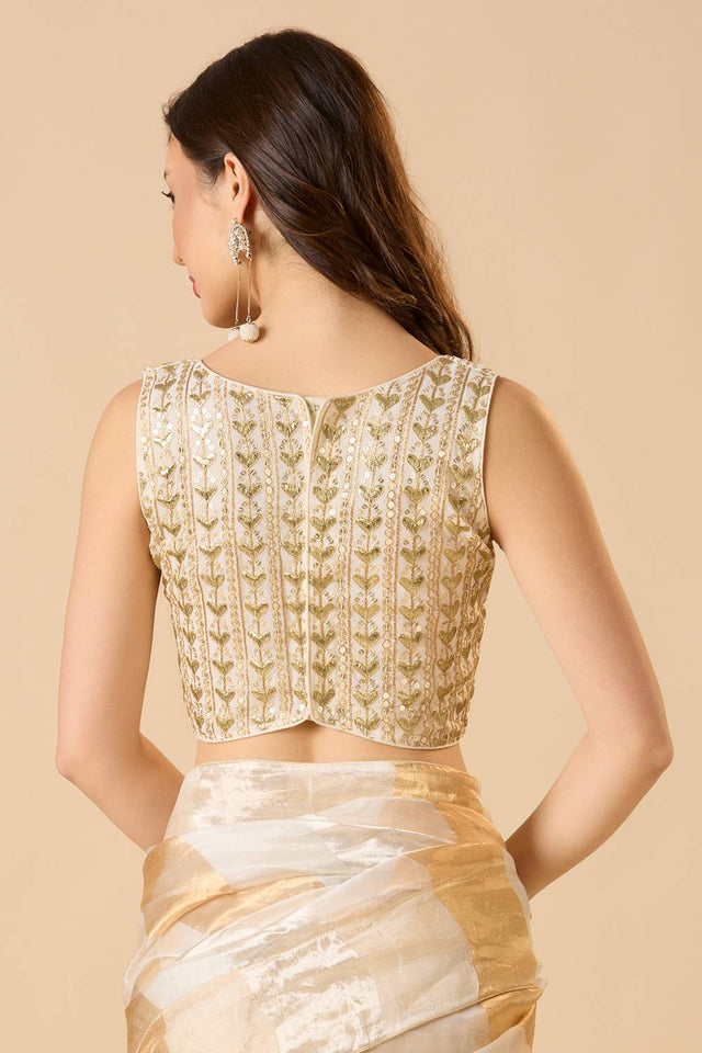 Off White Embroidered Georgette Blouse