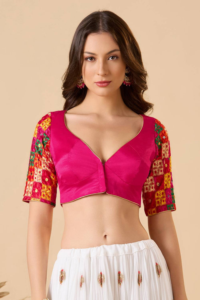 Pink Embroidered Chinon Blouse