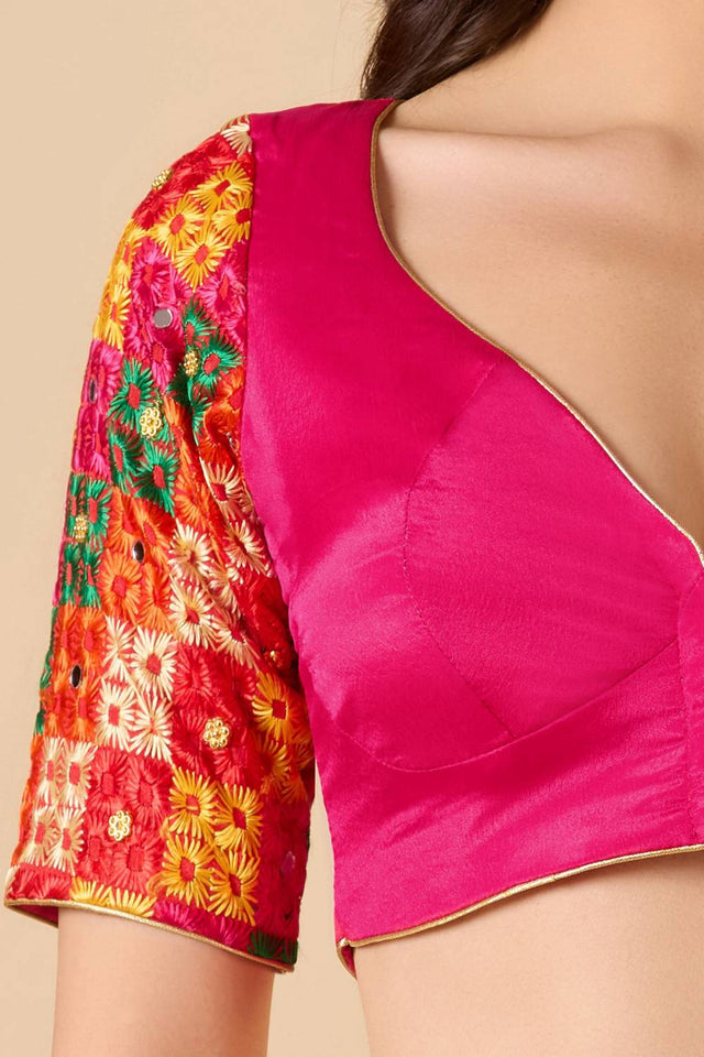 Pink Embroidered Chinon Blouse