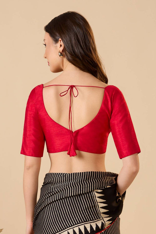Red Solid Silk Blouse