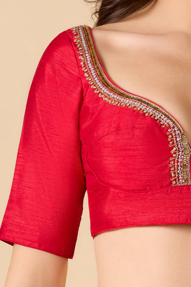 Red Solid Silk Blouse