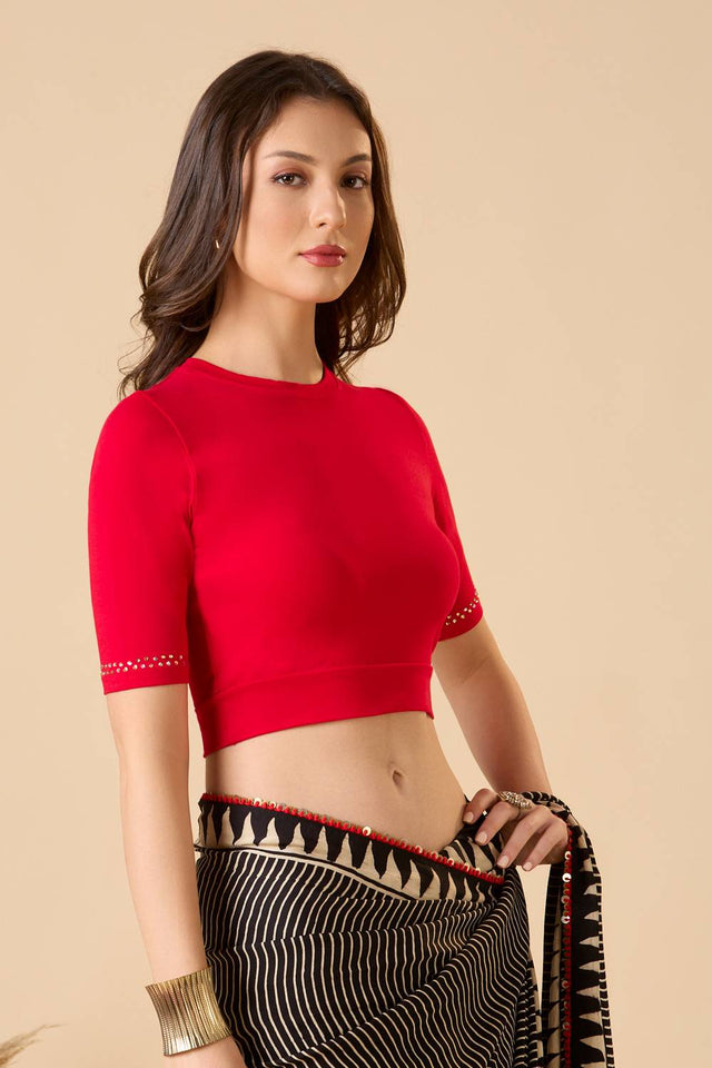 Red Printed Lycra Blouse
