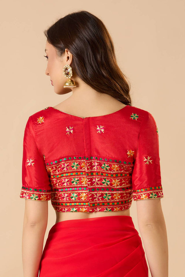 Red Embroidered Chinon Blouse