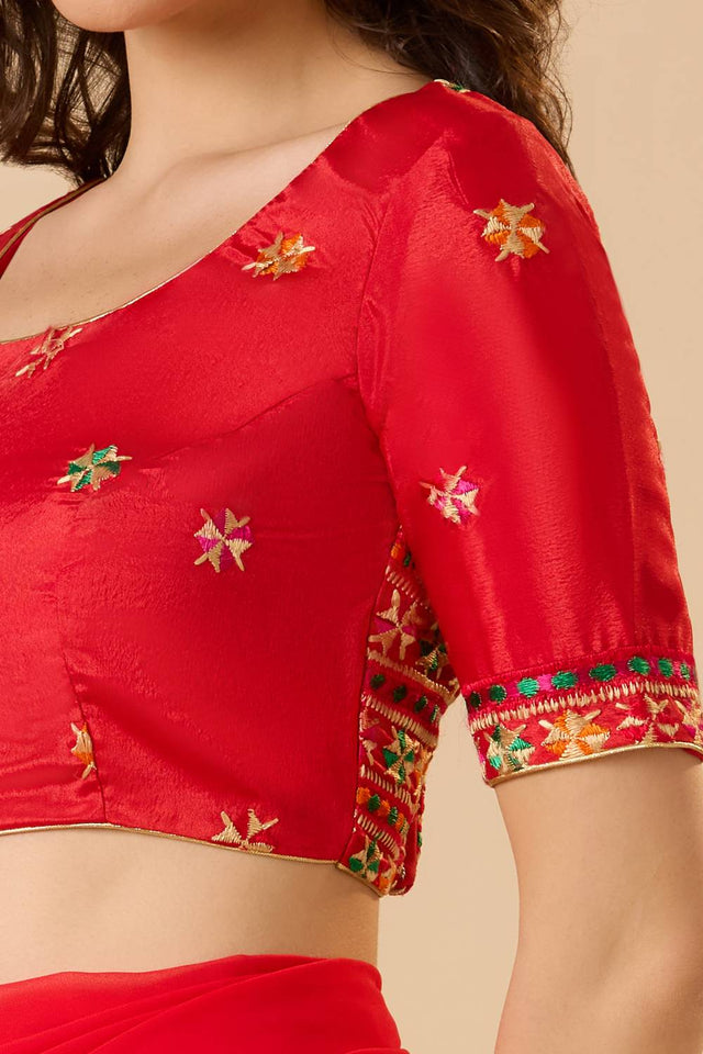 Red Embroidered Chinon Blouse