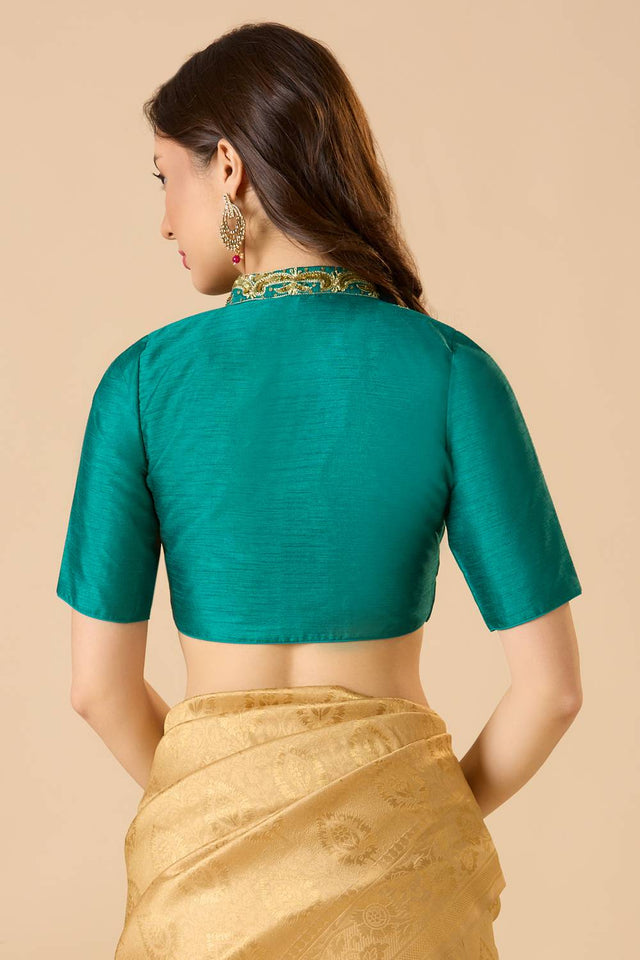 Green Solid Silk Blouse