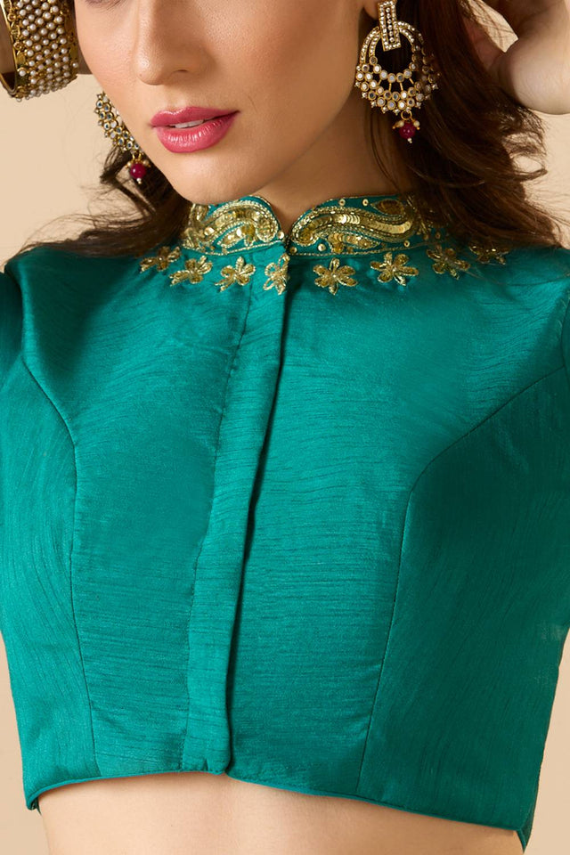 Green Solid Silk Blouse