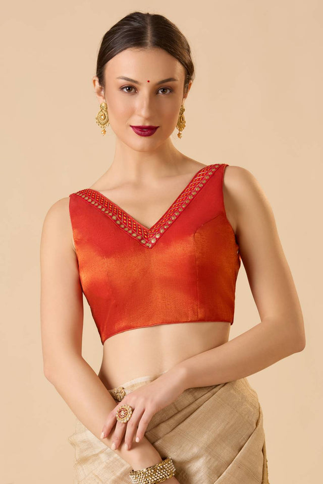 Red Solid Tissue Blouse